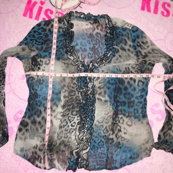 y2k trashy leopard ruffle bell sleeve top - Picture 3 of 4